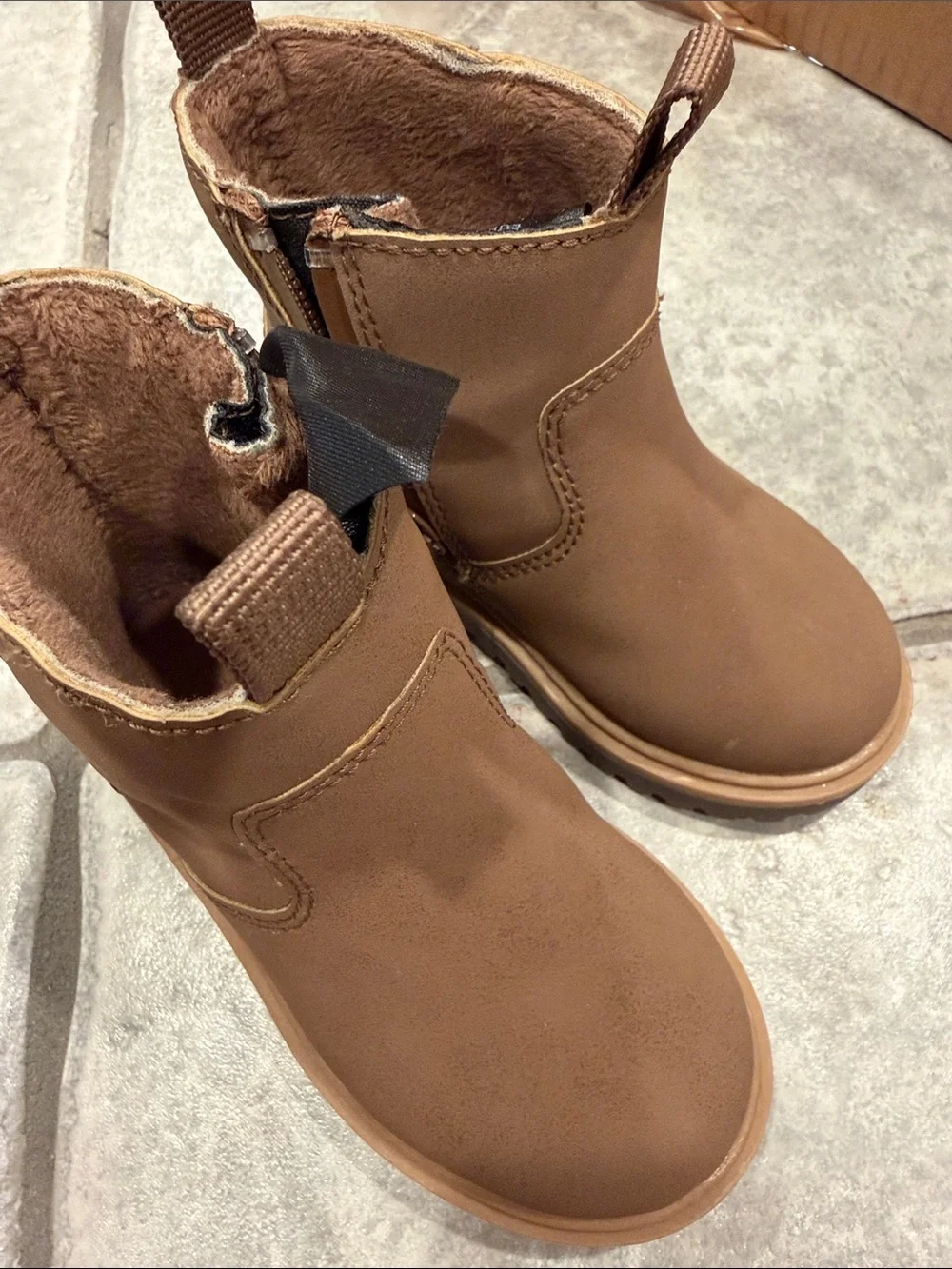 Waterproof little kids Brown Faux-Fur Lined Ankle Boots size 5.5